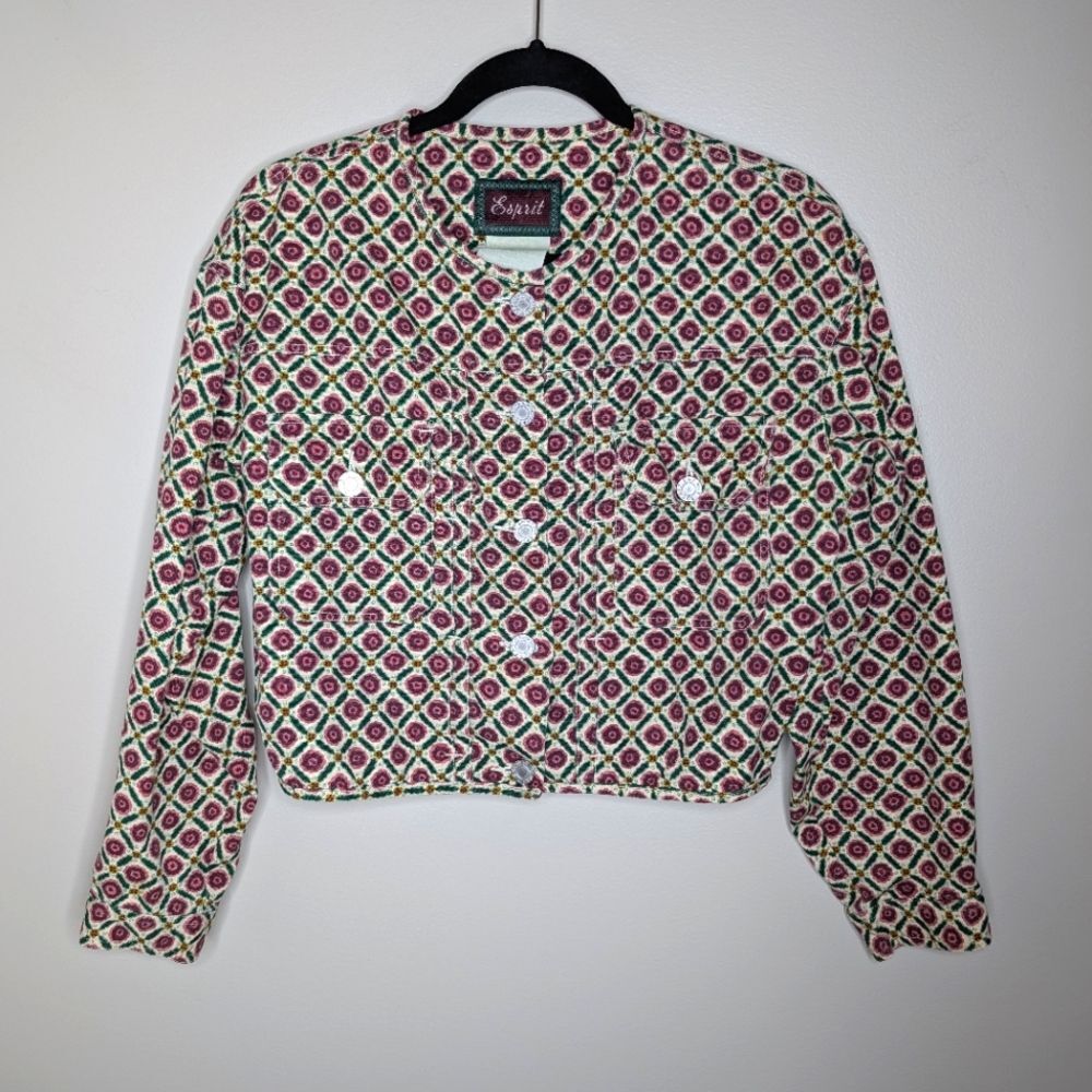 Esprit Vintage Floral Pattern Cotton Cropped Jacket sz M